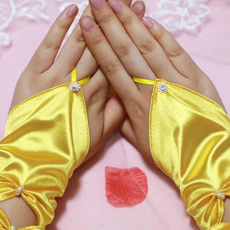Rumena Saten Stranka Nevesta Poročni Rokavice Design Beaded Gaza Stretch Ženske Rokavice UV-Dokazilo Poletje Formalno Večer Mitten