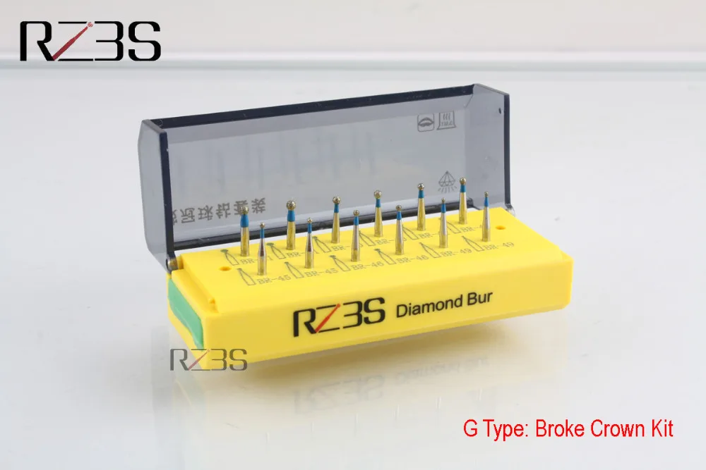 RZ3S Diamond Bur Zdrobljen krono krog burs kit Kliničnih zobozdravnik zdravljenje kompleti 12 kos bur+imetnik FG 1.6 mm Burs