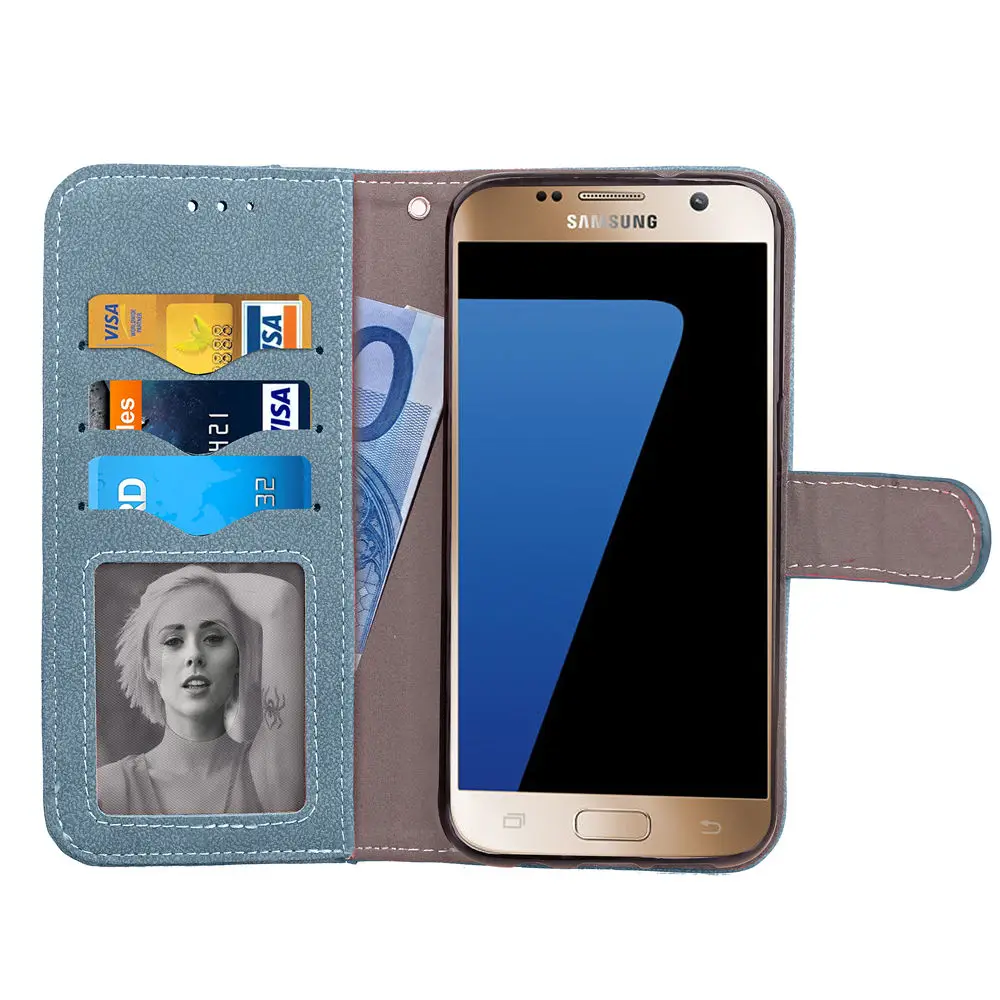 S7 Rotacijski kartico v režo za Piling usnjena torbica za Smsung Galaxy S7 G9300 Flip Primerih black Zajema Funkcije Denarnica Kritje za SM S7