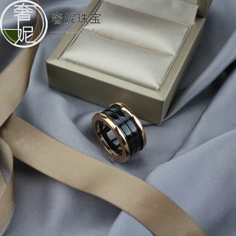 S925 sterling srebrna črna bela keramika, klasični poročni prstani band zlato treh krogih obroči za pare, ženska moda nakit