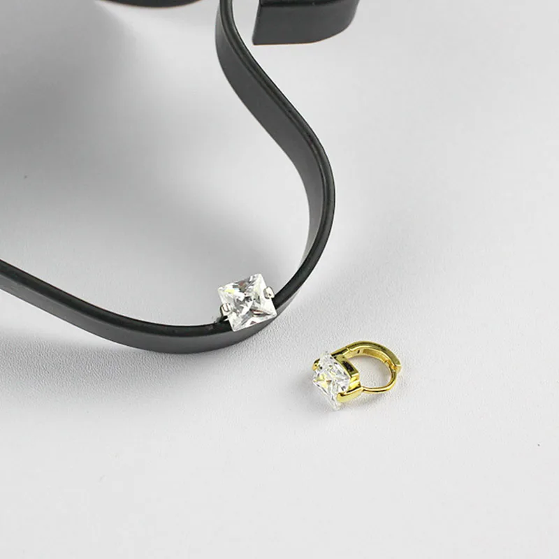 S925 sterling srebro elegantna ročno minimalističen geometrijske kvadratnih cirkon uhani