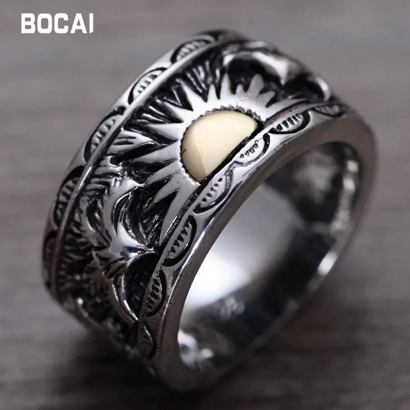 S925 sterling srebro moški prstan Indijski orel krila sonce totem Tajski srebrni prstan