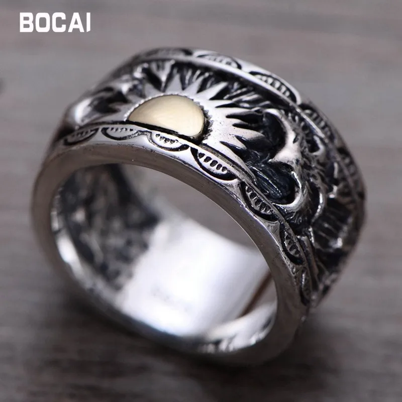 S925 sterling srebro moški prstan Indijski orel krila sonce totem Tajski srebrni prstan