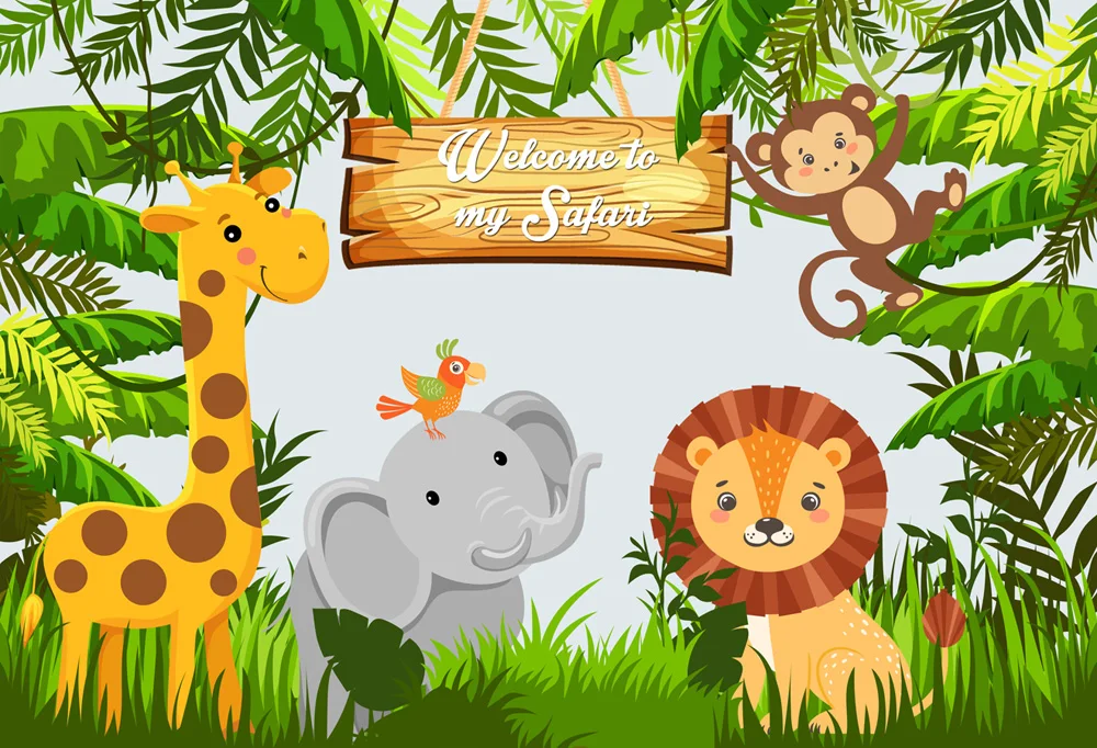 Safari Temo Kulise za Fotograranje Tropski Džungli Gozdu Divje Živali, Safari Stranka Newborn Baby Tuš 1. Rojstni dan Ozadje
