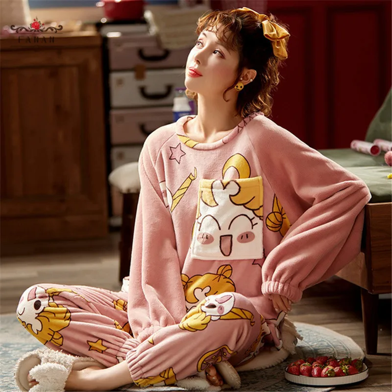 Sailor Moon Flanela Sleepwear Zgostitev Toplo Pižamo Kompleti za Ženske Zimske Svoboden Risanka Nightgown Hooded Priložnostne Obleke Homewear