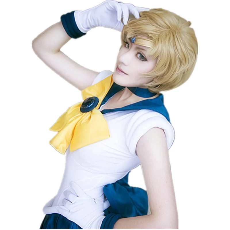 Sailor Moon Mornar Uran Tenoh Haruka Kratek Perilo Blondinka Toplotno Odporen Sintetičnih Las Cosplay Kostum Lasulja + Skp