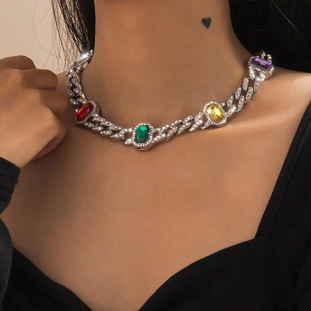 Salircon Kpop Miami Kubanski Močen Choker Ogrlica za Ženske Geometrijske Luksuzni Kristalno Debelo Verigo Ogrlica Izjavo Nakit Darilo