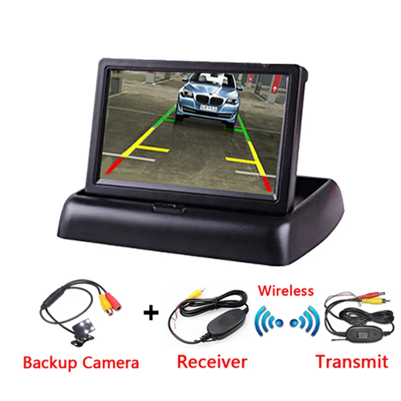 Samodejno Parkiranje Pomoč Nove 4LED NOČ Avto CCD Pogled od Zadaj Kamero S 4,3-palčni Barvni LCD-Avto Video Zložljiv Zaslon Kamere