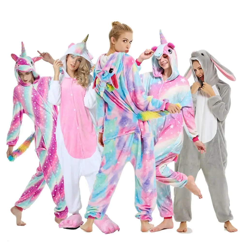 Samorog Pižamo Onesie Živali Žensk Kigurumi Šiv Odraslih Hooded Sleepwear Pozimi Flanela Božič Jelena Panda Unicornio Pijamas