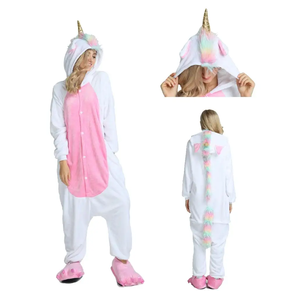 Samorog Pižamo Onesie Živali Žensk Kigurumi Šiv Odraslih Hooded Sleepwear Pozimi Flanela Božič Jelena Panda Unicornio Pijamas