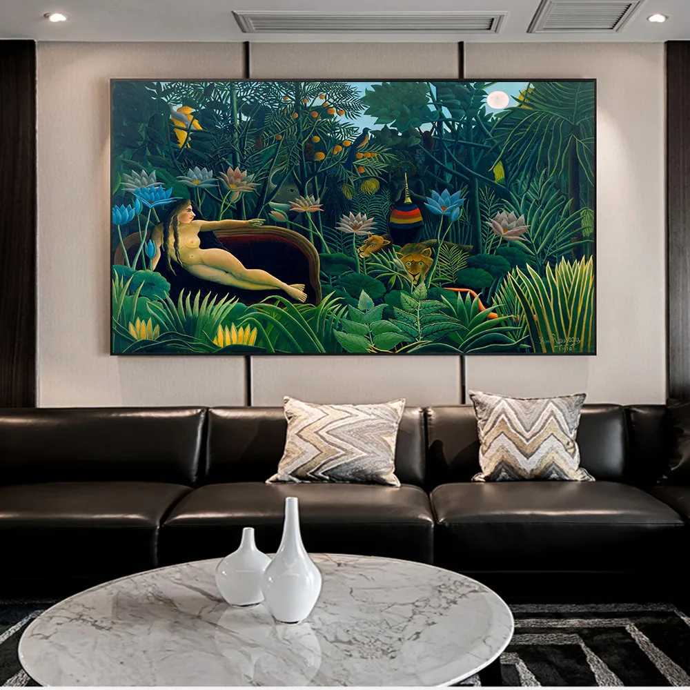 Sanje, ki jih Surrealist Umetnik Henri Rousseau Platno, Tisk Slikarstvo Gola Ženska Tropskih Deževnih Gozdov, Naravnih Živalskih Home Decor Art