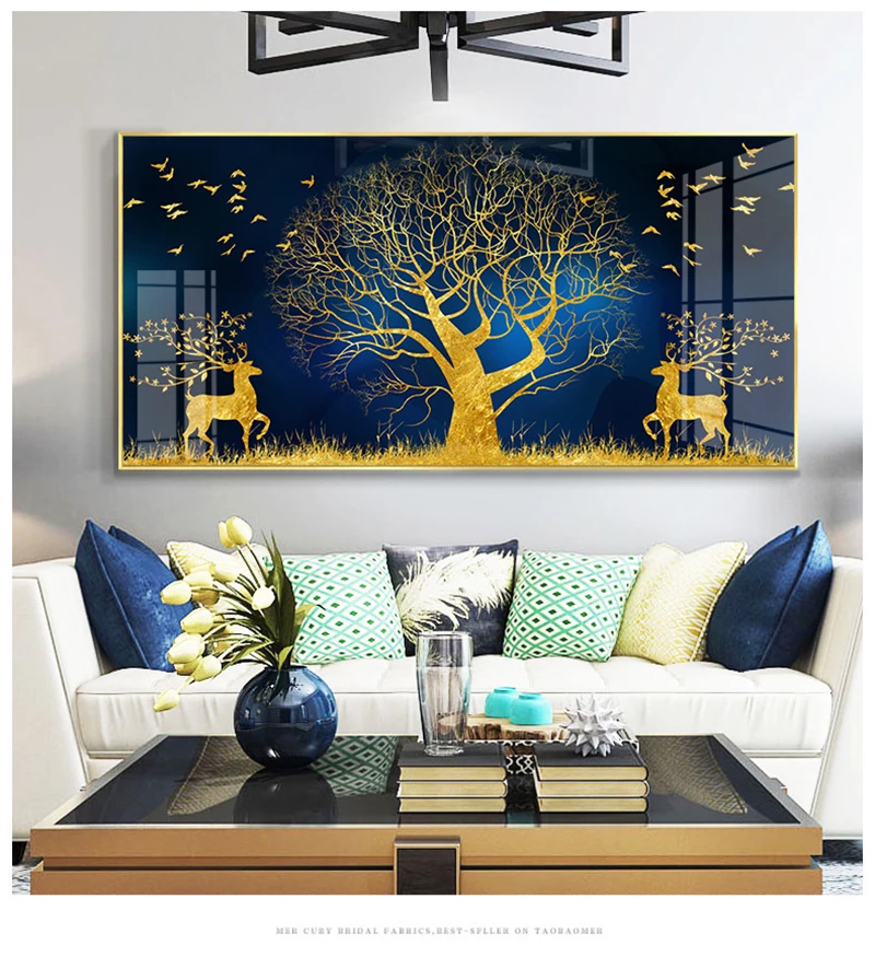 Sanjsko Zlate ptice, srne drevesa, luna sonce spletni gorskih Sodobne Dekorativne Stenske Slike umetniške Slike za veranda Dnevna Soba dekor