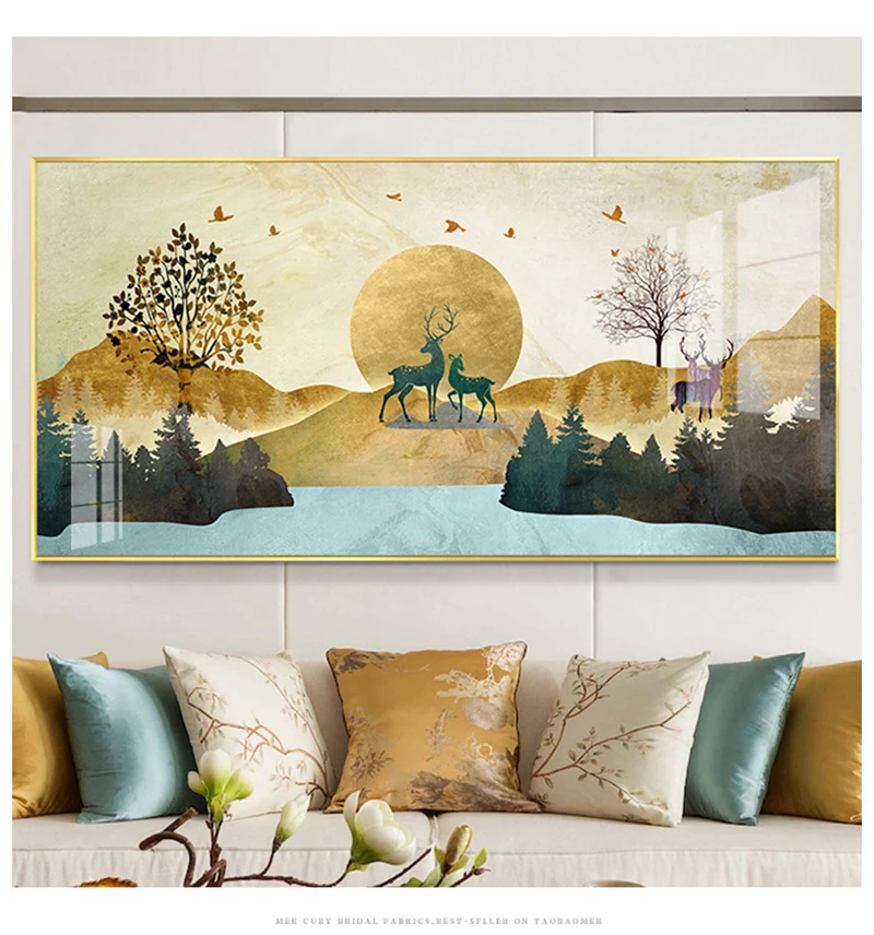 Sanjsko Zlate ptice, srne drevesa, luna sonce spletni gorskih Sodobne Dekorativne Stenske Slike umetniške Slike za veranda Dnevna Soba dekor