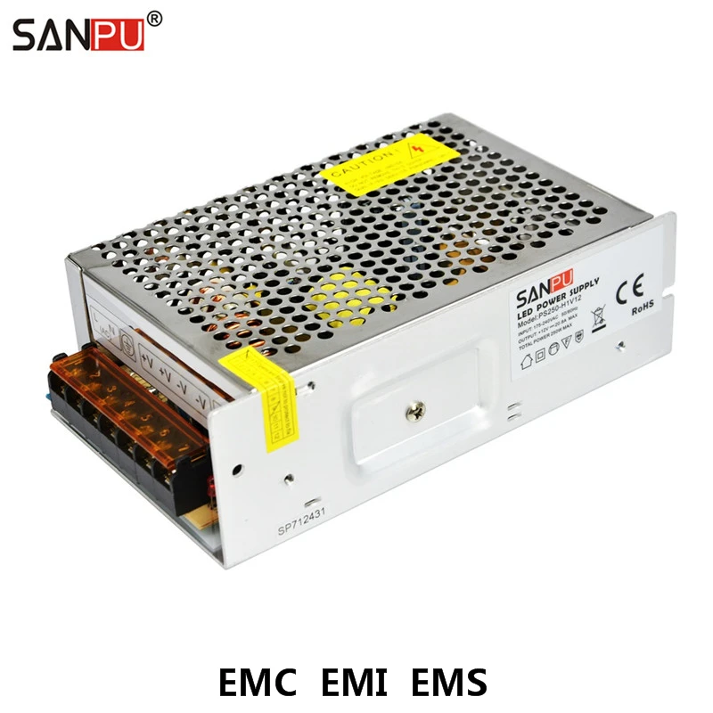 SANPU EMC EMI EMS SMPS 250W 12Volt Stikalni napajalnik 20A 12VDC LED Driver 220V AC-DC Pretvornik Pretvornik Nizka raven Hrupa