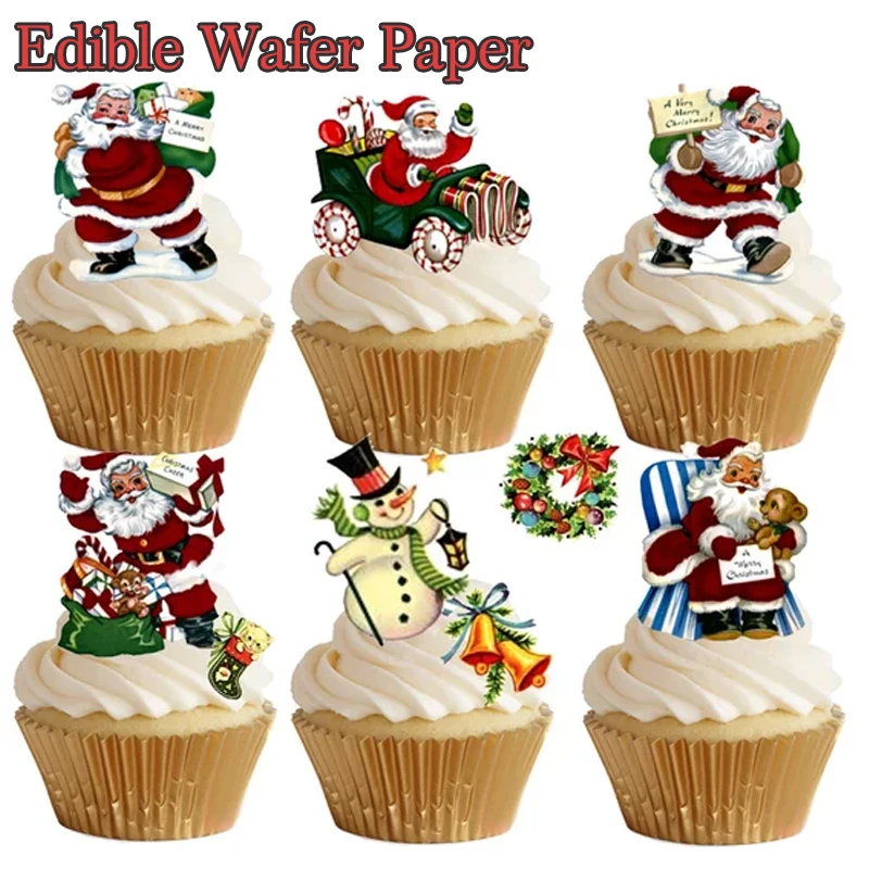 Santa Claus Obliko Užitni Rezin Cupcake Toppers, Pre-Cut,Božični Party Torta/Cupcake Ustvarjalno Dekoracijo Orodja