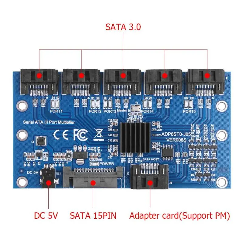 SATA Širitev Kartice 1 do 5 Vrat SATA3.0 Krmilnik za Kartice, matične plošče, 6Gbps Multiplikator SATA Port Riser Card Adapter