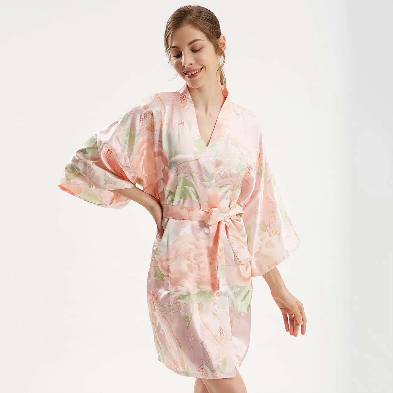 Saten Ženski Kimono Kopalni Plašč Seksi Obleke Cvet Tiskanja Nightdress Svilnato Nevesta Družico Poroko Haljo Sleepwear Mehko Domov Oblačila