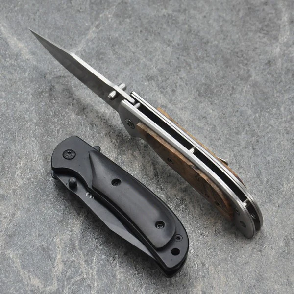 SDIYABEIZ Prostem Mini Zložljiv Nož Titanizing Rezilo iz Nerjavečega Jekla Leseni Ročaj Kampiranje Nož EOS Orodje [Silver&Črna]
