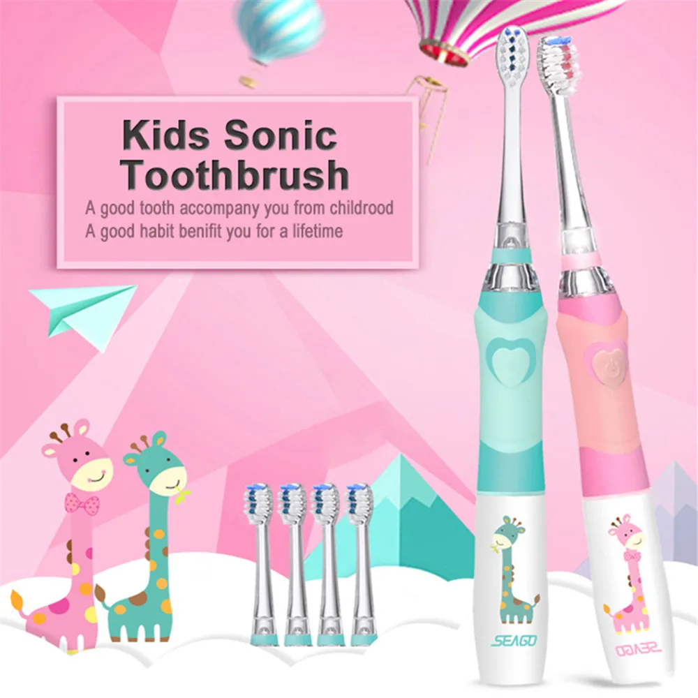 SEAGO Otroci Sonic Električna zobna ščetka za 3-12 Starosti lučke LED za Baterijo Sonic Otroci Zobno ščetko Smart Timer 3 Zamenjavo Krtačo Glave