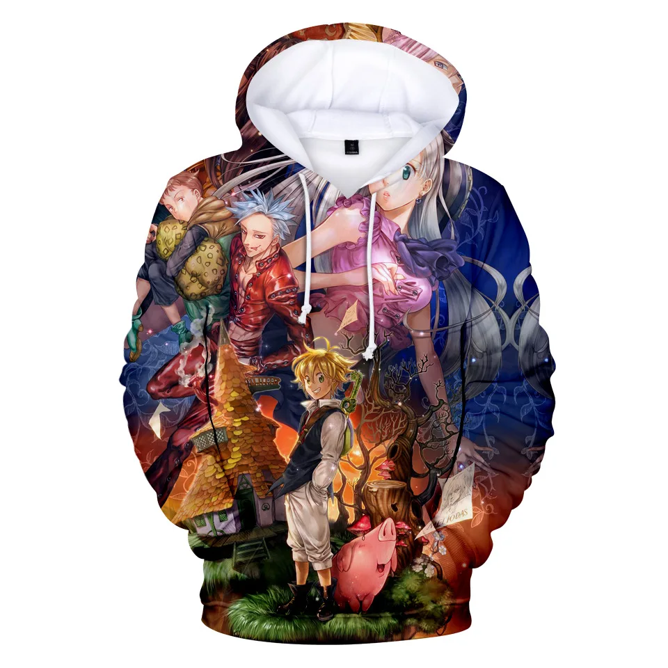 Sedem Smrtnih Grehov 3D Hoodie Ženske Moški Nanatsu Ne Taizai Cosplay Znoj Preveliko Majico z Dolgimi Rokavi Pulover Hooded Majica