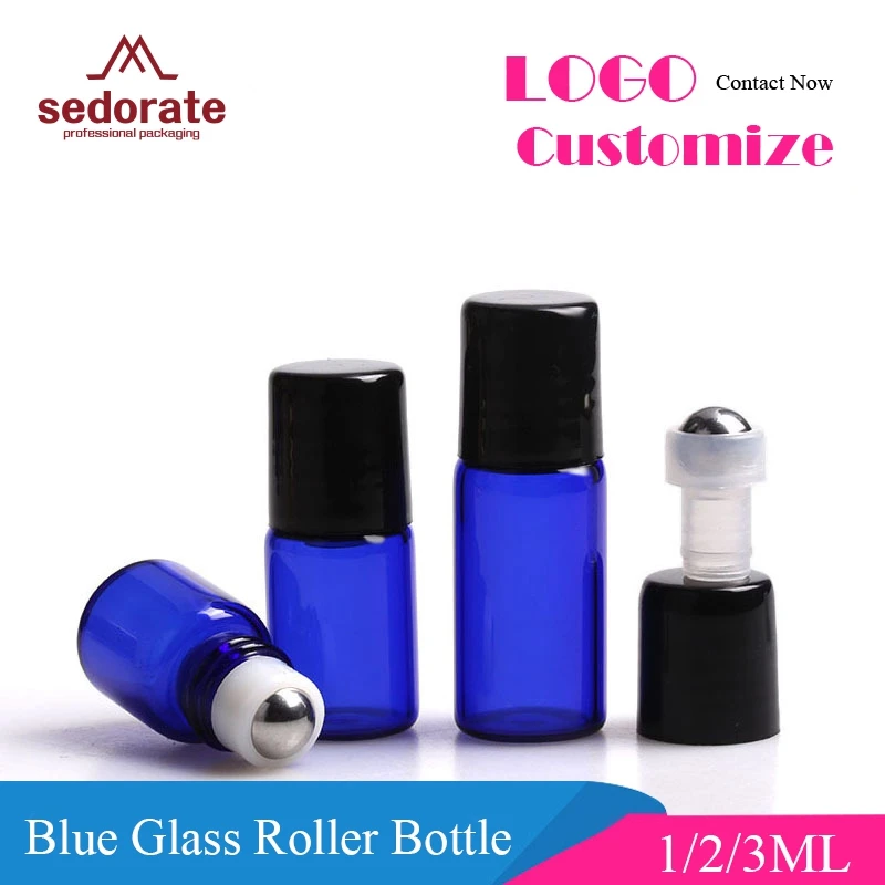 Sedorate 50 kos/Veliko Modra Steklenička Mini Steklena Tehtnica 1ML 2ML 3ML Jekla Roller Zamašek Steklenice Eterično Olje, Steklenica LZ022