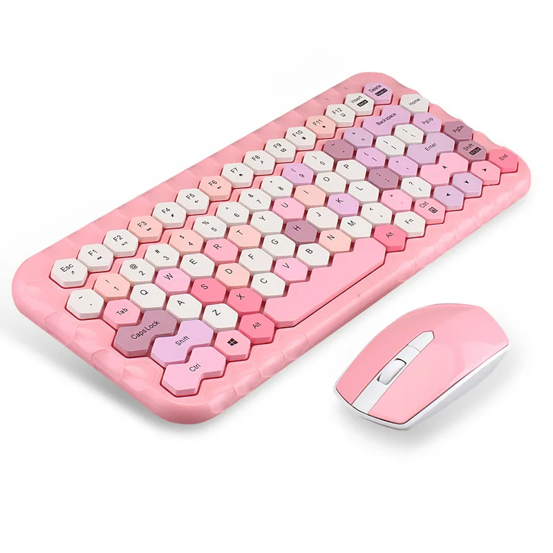 SeenDa 2.4 G Brezžično Tipkovnico, Miško, Nastavite Pink Girl Barvna Brezžična Tipkovnica Glavnik za Laptop Prenosnik Mini Doma Tipkovnico Nastavite