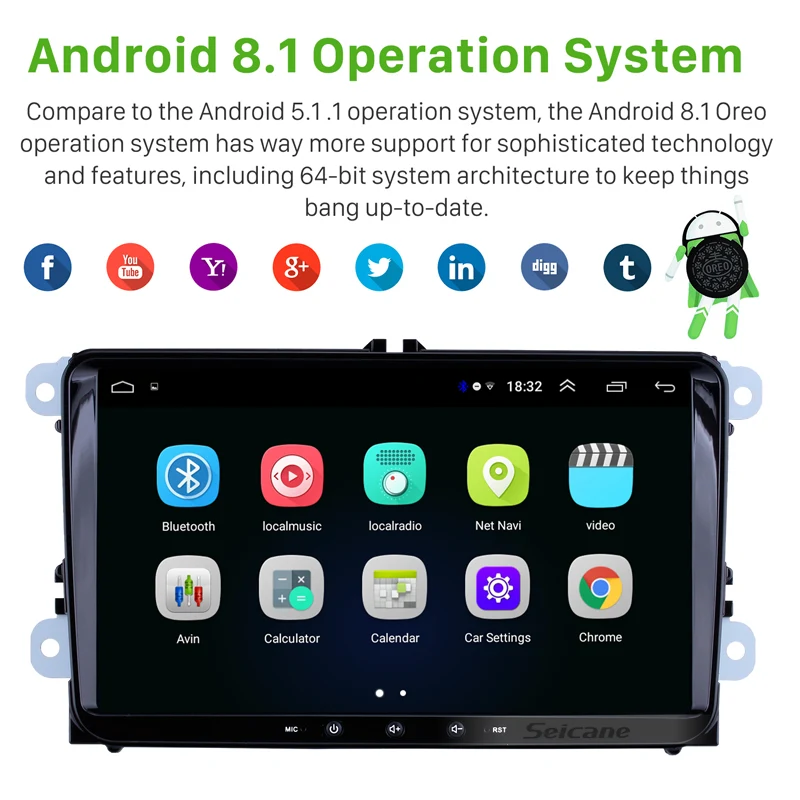 Seicane 2Din Android 8.1 Avto Multimedijski predvajalnik Za VW/Volkswagen/Golf/Polo/Tiguan/Passat/b7/b6/SEDEŽ/leon/Škoda/Octavia Radio, GPS