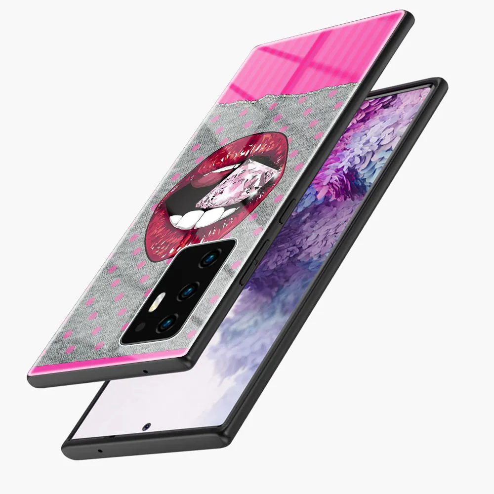 Seksi Dekle Ustnice, Poljub, Kaljeno Steklo Primeru Telefon za Samsung Note 20 Ultra 5G 10 Lite funda Opomba 9 8 M51 M31 M21 Hrbtni Pokrovček Coque