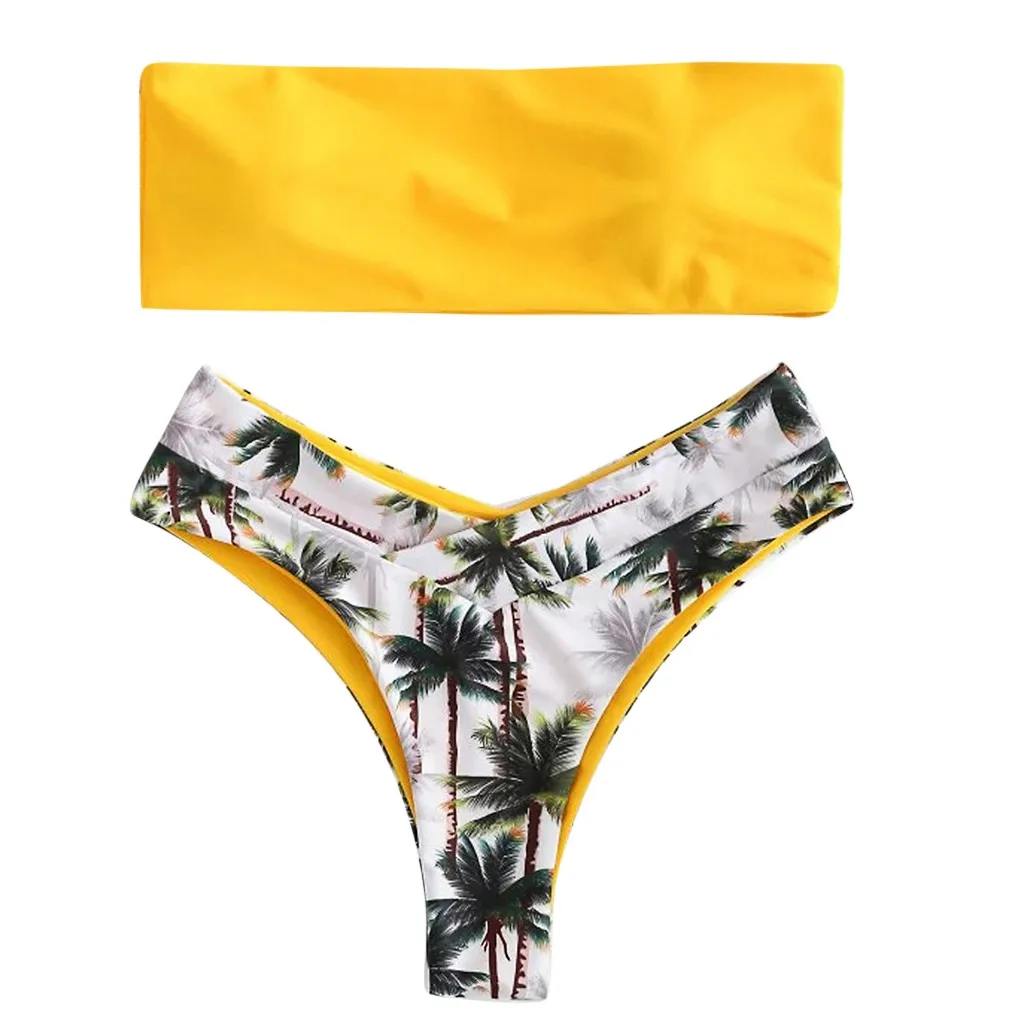 Seksi Dvodelni Ženske Bikini Komplet Kokosovo Tiskanja Oblazinjeni Kopalke Kopalne Kopalke Plažo Bather Obleko, Plavanje Obleko Biquini 2020