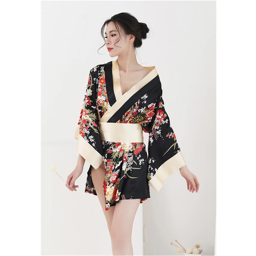 Seksi Kimono Nightgown Yukata za Ženska Japonski Cvetlični Moda Yakata Jopico Haori Svile Sleepwear Prosti čas Nosijo Pižamo Obleko