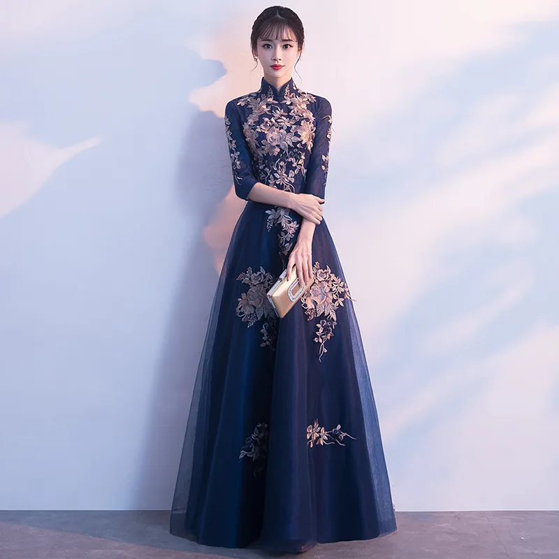 Seksi Kitajski Stil Oblačenja Ženska Slim Stranka Večer Dolgo Cheongsam Poroka Obleke Luksuzni Poroko Qipao Modna Oblačila Vestido