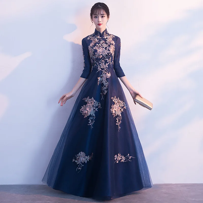 Seksi Kitajski Stil Oblačenja Ženska Slim Stranka Večer Dolgo Cheongsam Poroka Obleke Luksuzni Poroko Qipao Modna Oblačila Vestido