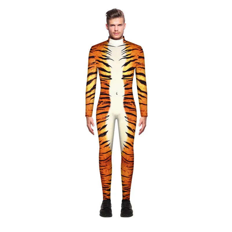 Seksi Moških Halloween Kostumi Živali Stranka Zentai Catsuit bo Ustrezala Tiger, Kača 3D Tiskanja Mišice Cosplay Bodysuit Jumpsuits