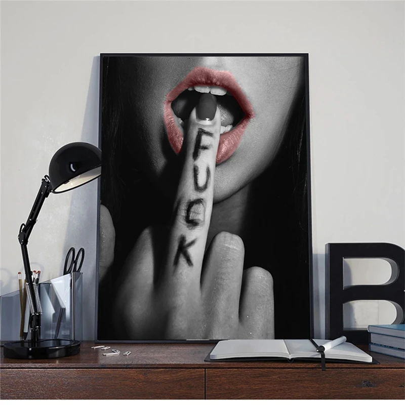 Seksi Ustnice S Prstom Platna Slike Na Steni Umetnosti Plakatov In Fotografij Črno In Withe Stenske Slike Doma Dekoracijo Cuadros
