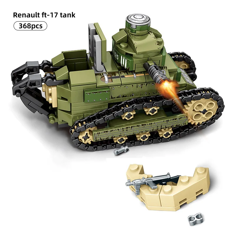 SEMBO 368pcs Vojske FR WW2 Renault FT-17 Tank Vojaško gradniki Za Otroke Vojsko Vojakov orožje Opeke Opeka Fant Igrače