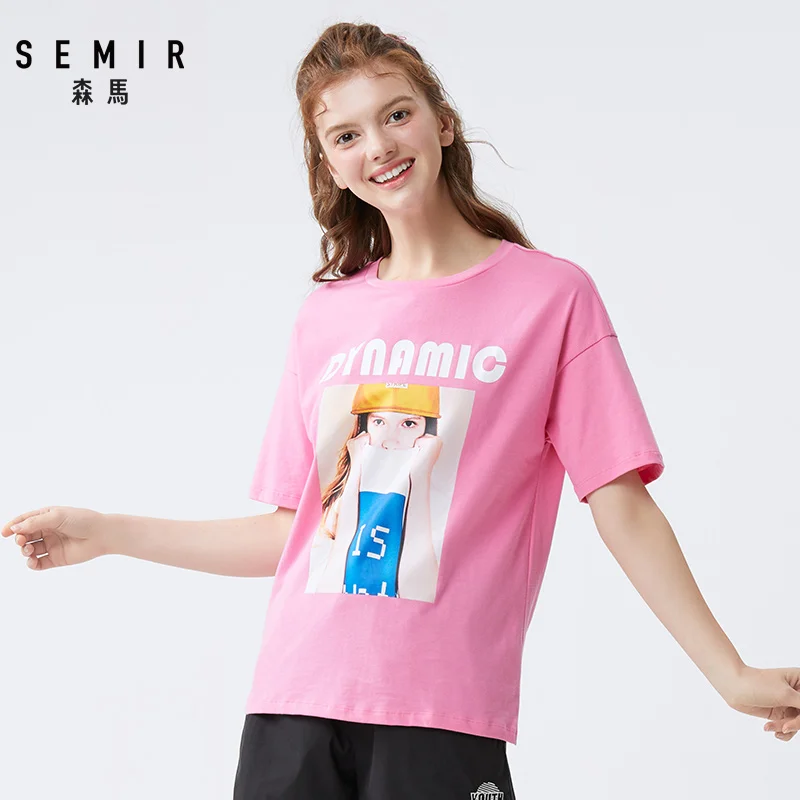 SEMIR Ženske T-shirt natisnjeni T-shirt kratek rokav 2020 poletje novo bombaž puloverju majica ženska moda vrh tees