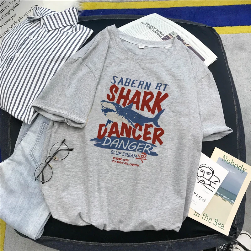 Shark kratka sleeved tiskanje ženske majica Ulzzang Poletje modni ženski S-2XL Harajuku priložnostne svoboden plima ulzzang hip-hop t-shirt