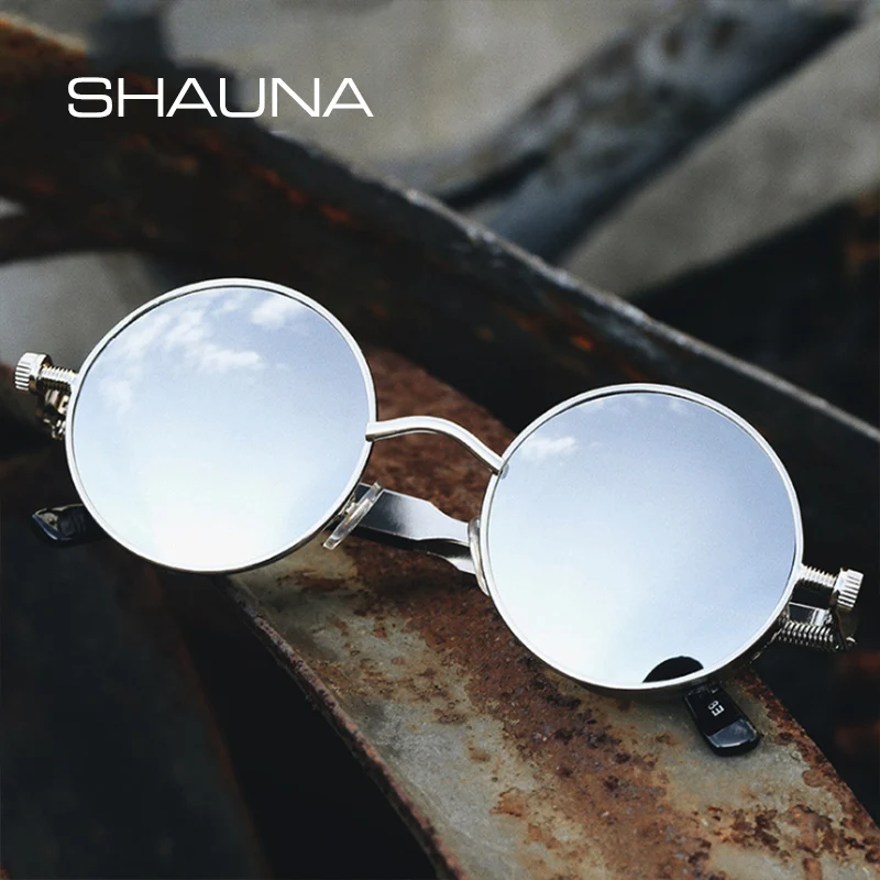 SHAUNA Spomladansko Dekoracijo Klasičnih Gothic Krog Punk Polarizirana sončna Očala Moških Retro Kovinski Skale Ogledalo Premaz sončna Očala Ženske