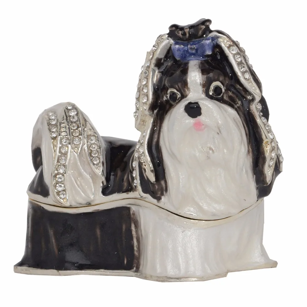 Shih Tzu Psi Trinket & Nakit Polje Emajl Ročno Poslikane Kositrni Pes Ornament Pet Ljubimec Kreativna Darila, Ki Spominek Polje
