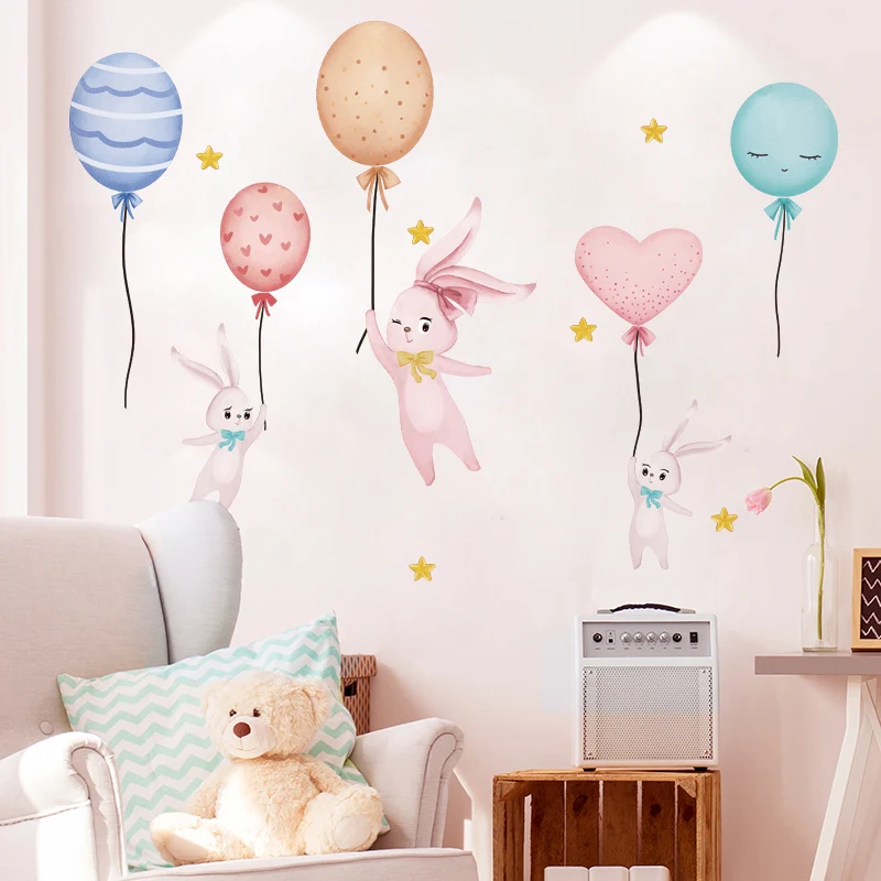 [SHIJUEHEZI] Baloni Zajec Živali Stenske Nalepke DIY Risanka Dekle Stenske Nalepke za Otroke Sobe Otroška Spalnica Dekoracijo Doma