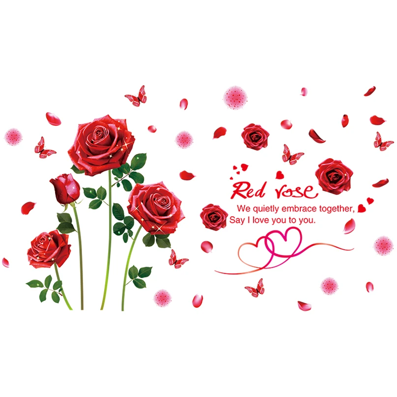 [shijuekongjian] Rdeče Rose Cvet Stenske Nalepke Vinyl DIY Dekle, Stene Decals je za Hišo Dnevna Soba Otroci Spalnica Dekoracijo