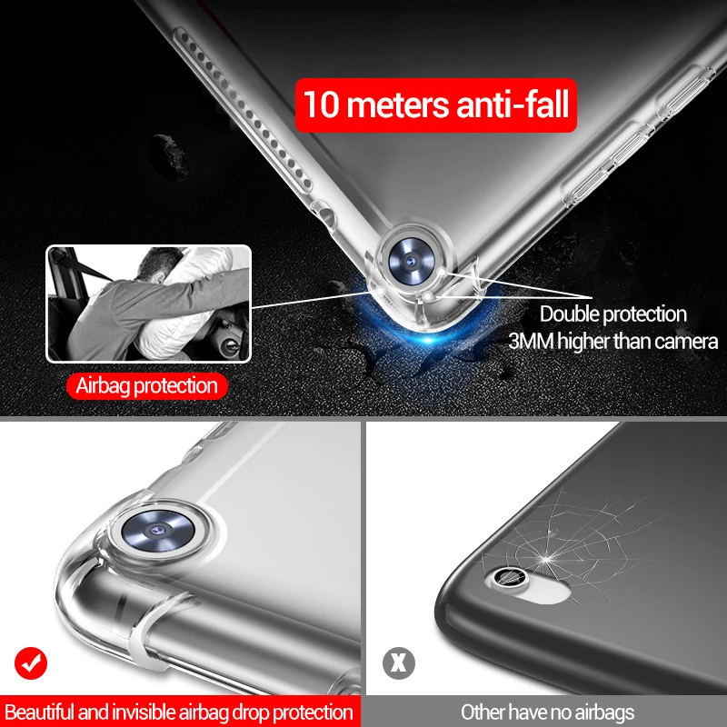 Shockproof silikonsko ohišje za Huawei MediaPad T3 T5 7.0 8.0 9.6 10 3G AGS2-W09 prozorno gumo hrbtni pokrovček prilagodljiv odbijača