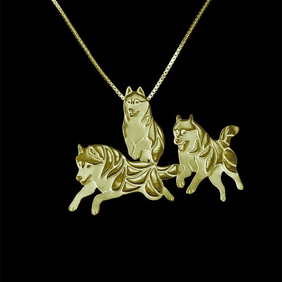 Siberian Husky v akciji - Zlato in srebrno ogrlico, obesek in pes nakit Preprost povzetek živali teči