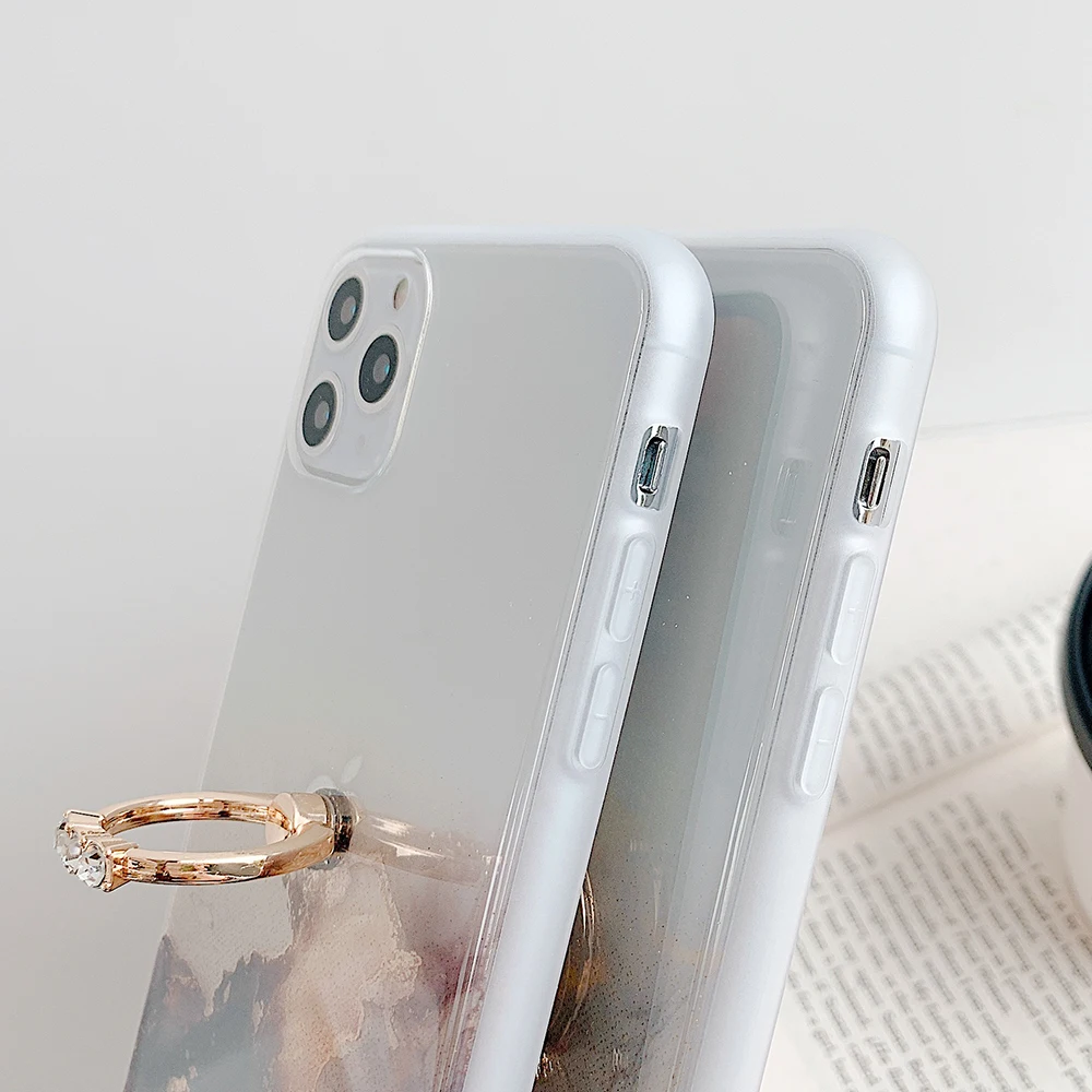 Sijajna Pozlačenega Marmorja Telefon Primerih Za iPhone 11 Pro Max XR XS Max SE 2020 7 8 Plus Z Prst Prstan Nazaj Pokrov