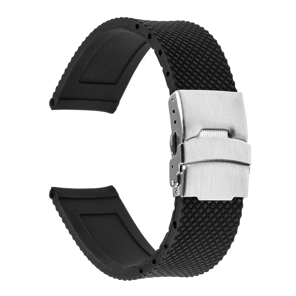 Silikonske Gume Watch Band za Hamilton Moški Ženske iz Nerjavečega Jekla, Varnostne Sponke Traku Zapestja Črn 18 mm 20 mm 22 mm 24 mm