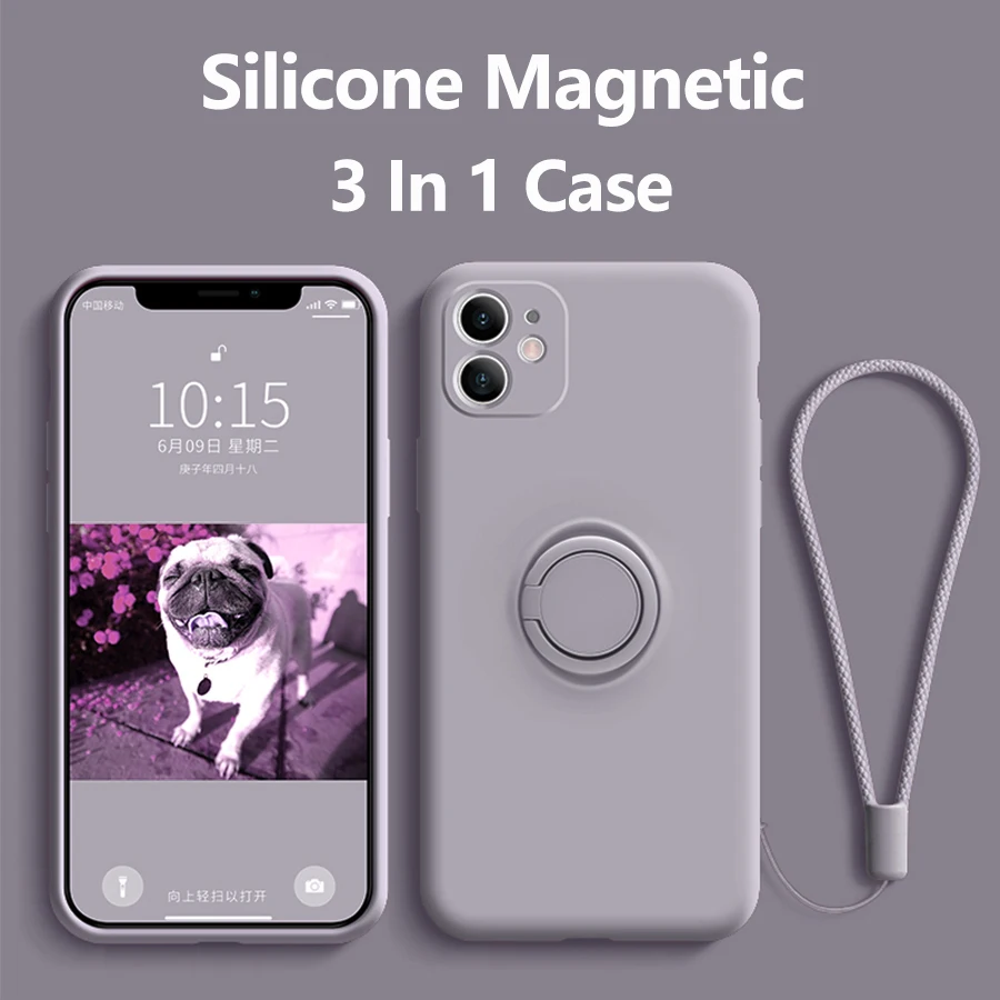 Silikonsko Ohišje Za iPhone 12 Pro Primeru 2020, Z Vrvica za opaljivanje tega Obroč Držala Telefon Kritje Coque Za iPhone 11 Pro Max XR XS Max 8 Plus Primeru