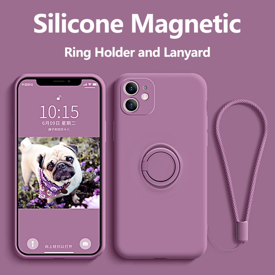 Silikonsko Ohišje Za iPhone 12 Pro Primeru 2020, Z Vrvica za opaljivanje tega Obroč Držala Telefon Kritje Coque Za iPhone 11 Pro Max XR XS Max 8 Plus Primeru