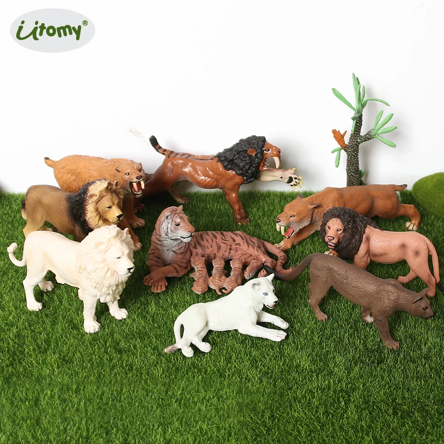 Simulacija košatim zobati tiger lions,bučanje smilodon dejanje slika vrt dekoracijo Živali Model Izobraževalne Igrače Za Otroke