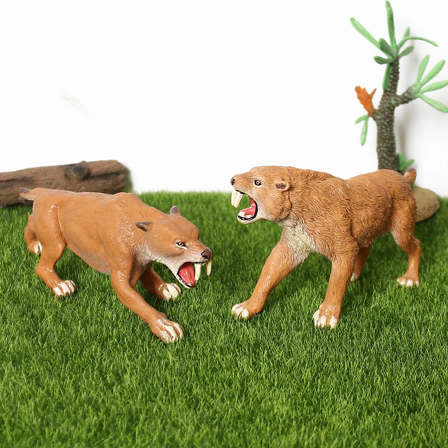 Simulacija košatim zobati tiger lions,bučanje smilodon dejanje slika vrt dekoracijo Živali Model Izobraževalne Igrače Za Otroke