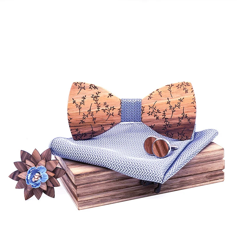 Sitonjwly Moške Ročne Lesene metuljčki Handkerchief zapestne gumbe, Broška Set za Poroko Corbatas Oblikovalec Cravat Corsage Set
